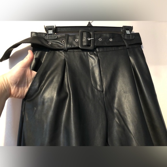Halilu Faux Leather Pants size M Belted Zipper Elasticity Hight Waist - Picture 6 of 16